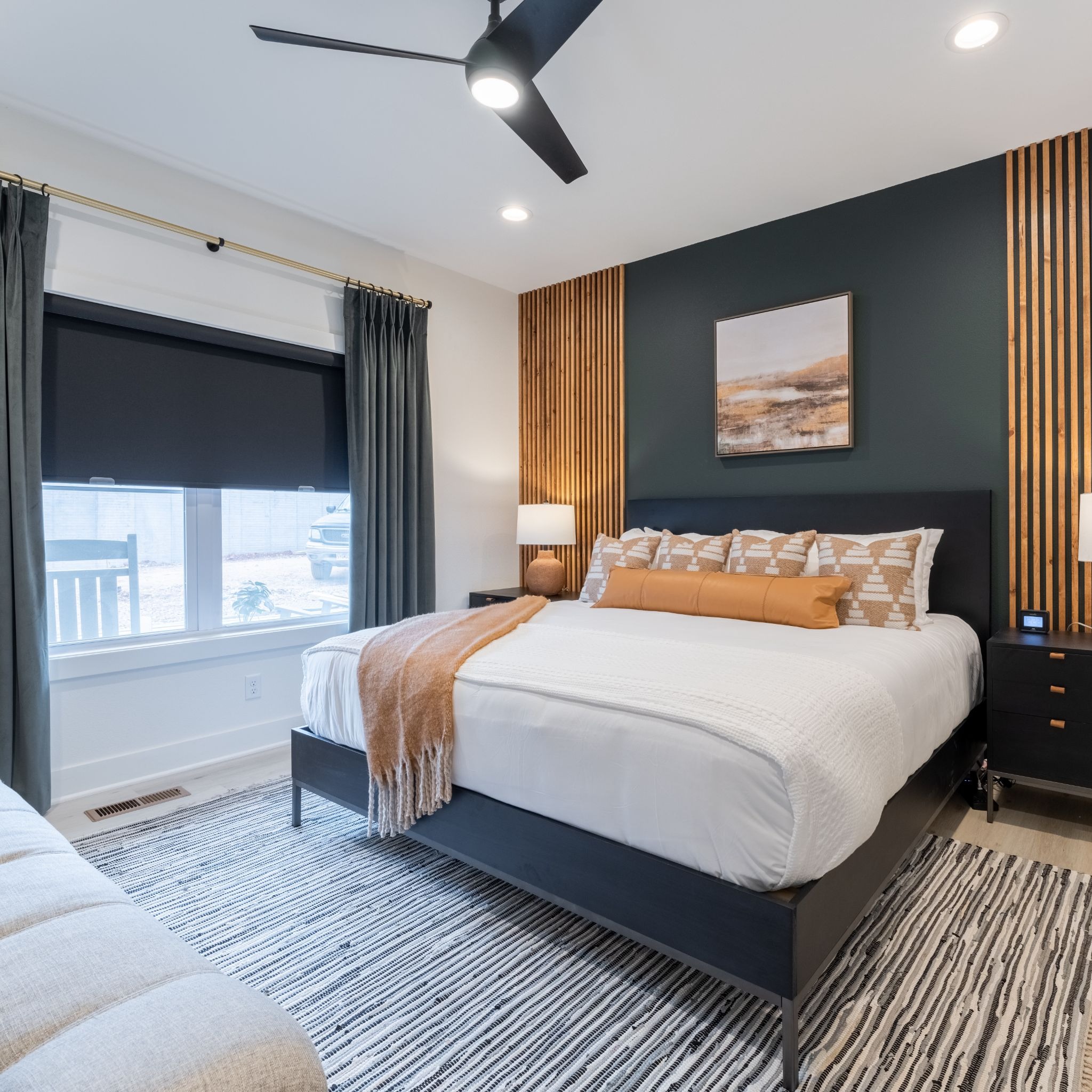 Bedroom With Room Darkening Roller Shades