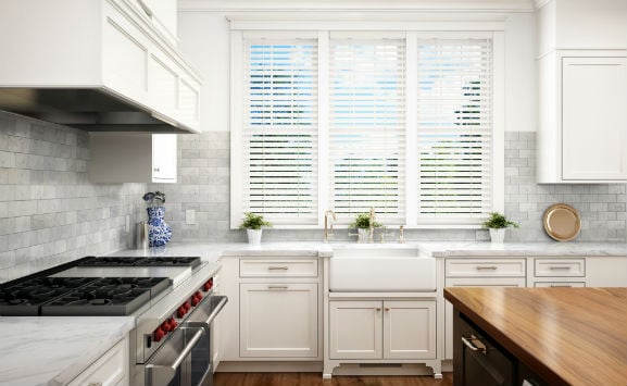 White blinds in kitchen