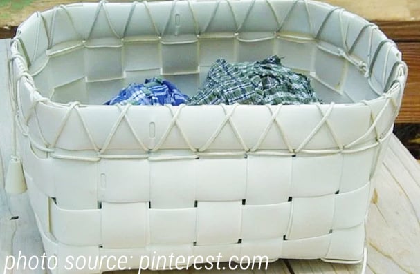 Fun DIY Things To Do With Old Window Treatments weave basket into blinds