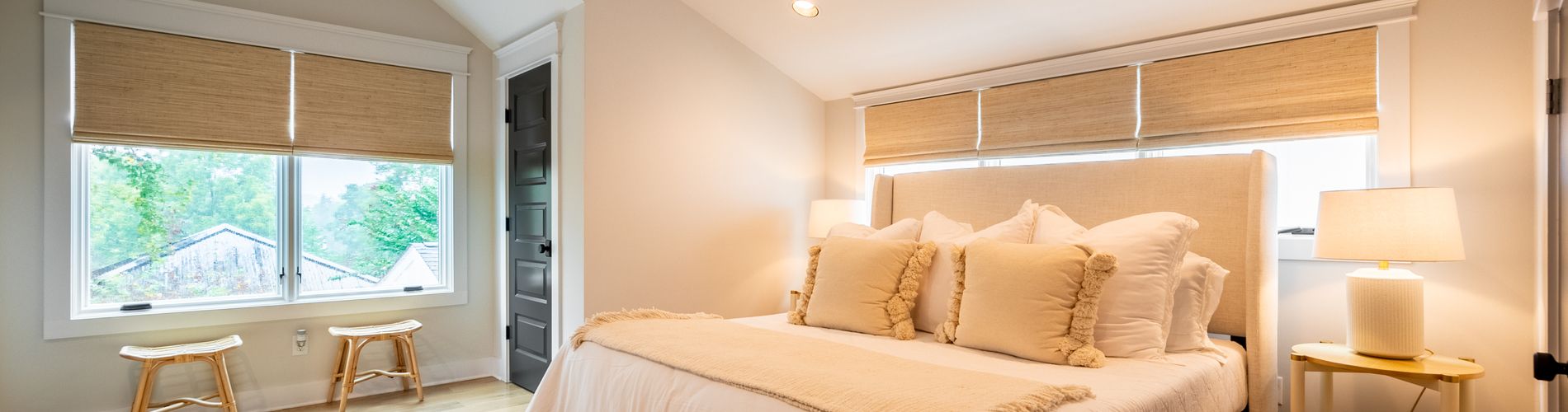 woven wood shade bedroom