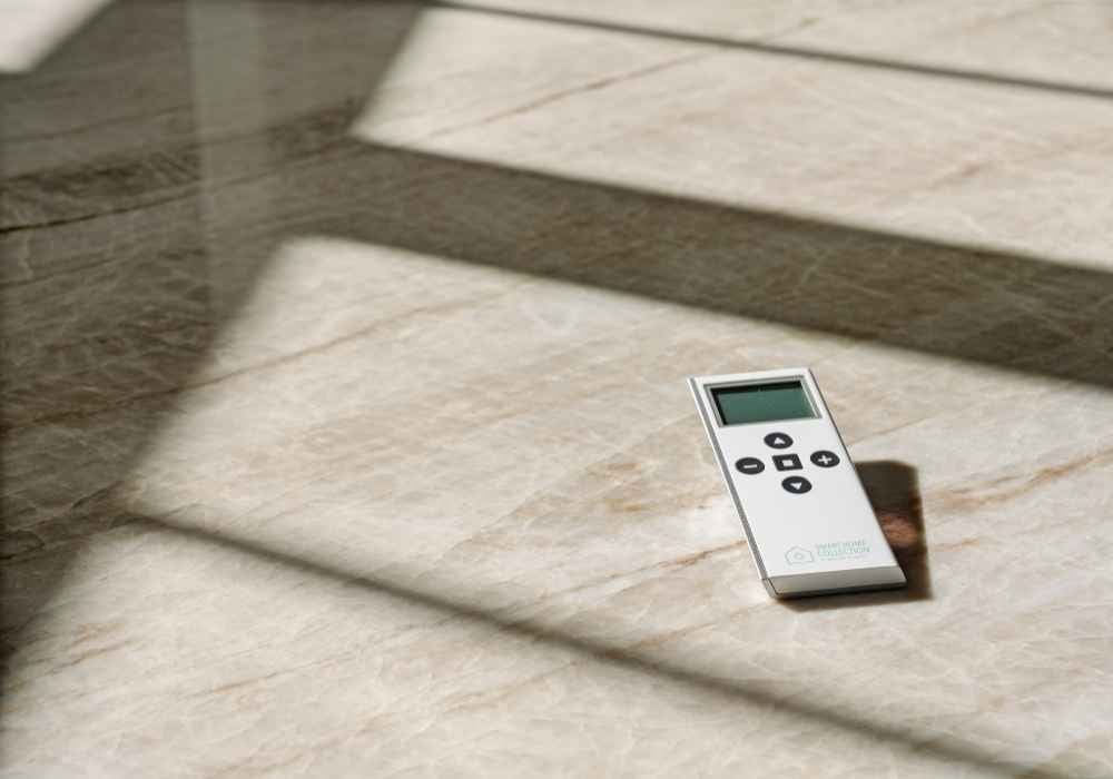 Motorized Shade Remote Control in a Sunlit Room