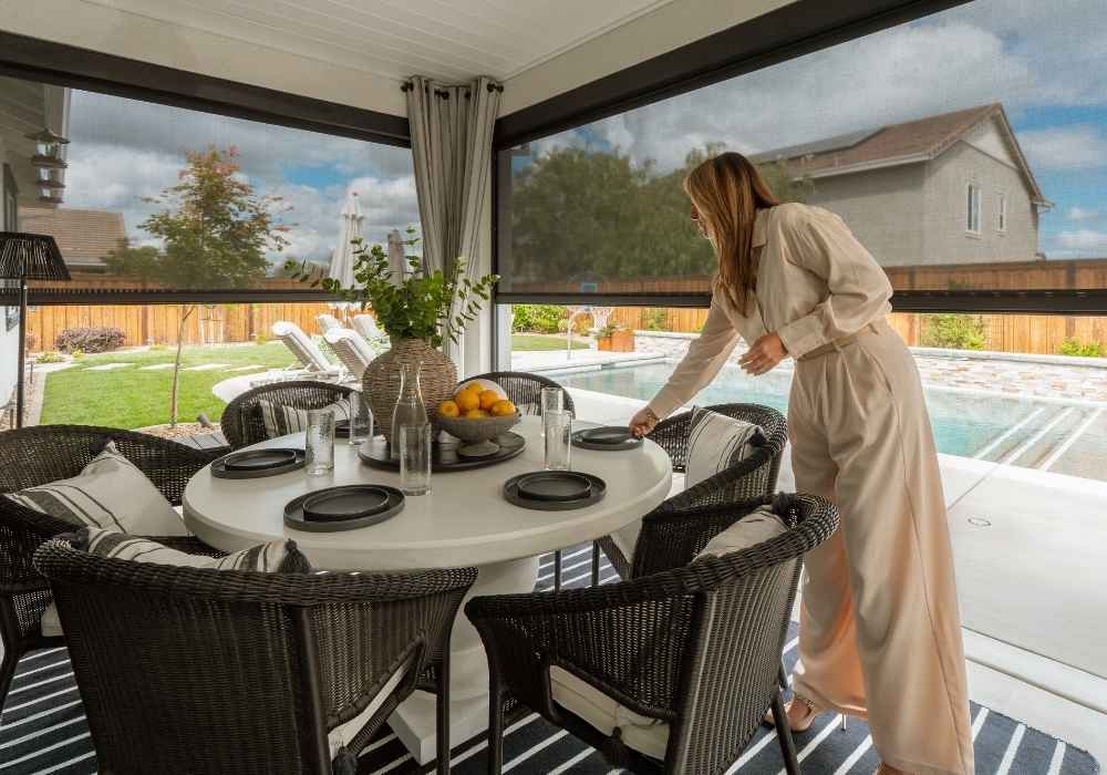 Outdoor Shades on a Covered Patio Dining Area