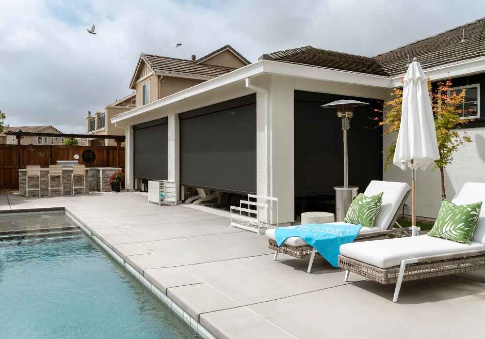 Outdoor Shades on a Poolside Patio