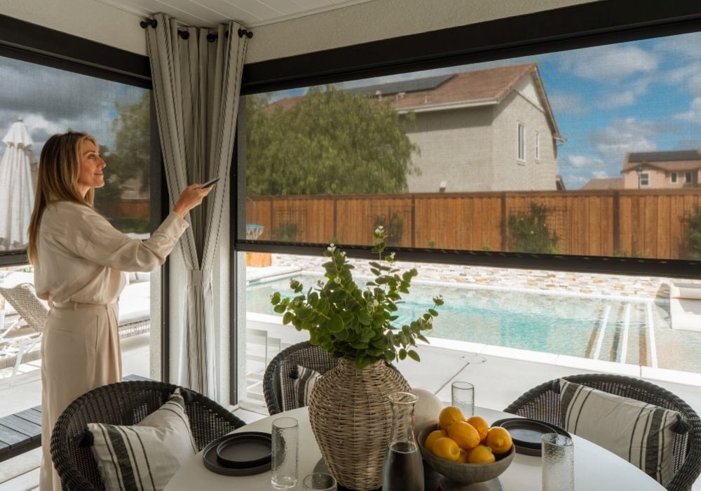 Motorized exterior shades.