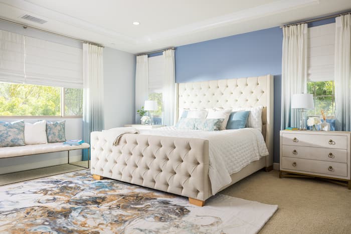 Roman Shade, Drapery, Pillows Vadain Rug Dalyn Bedroom