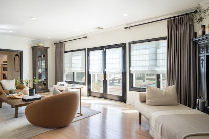 Roman Shades & Drapery Panels Vadain Living Room