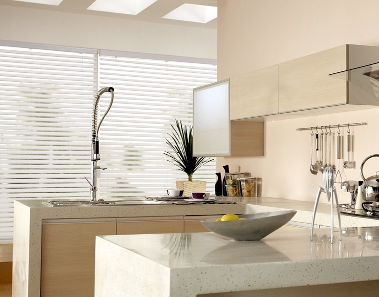 Modern Kitchen with Fabric Blinds Modern Kitchen with Fabric Blinds