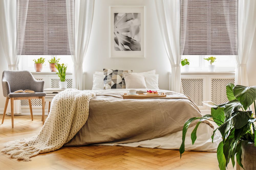 Woven Wood Shades in Bedroom 