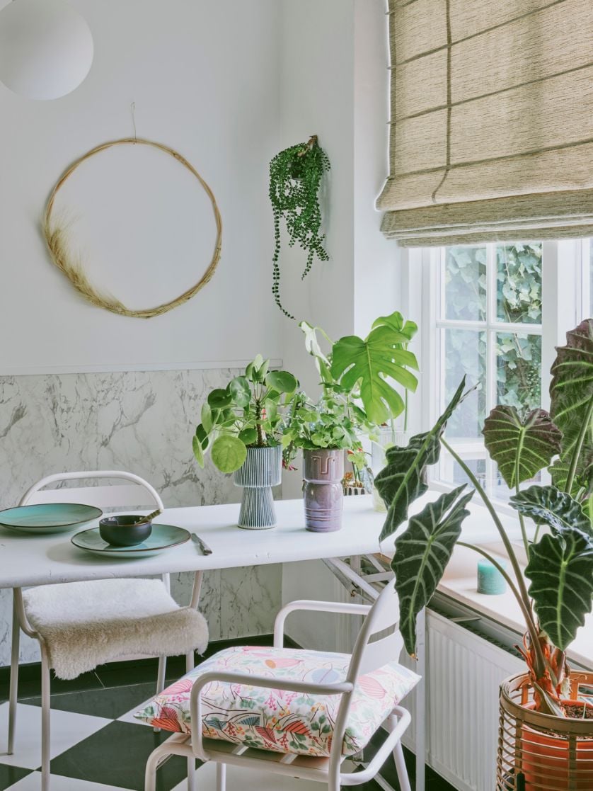 Roman shade in kitchen