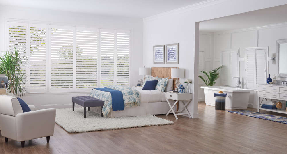 White Wood shutters in Bedroom 