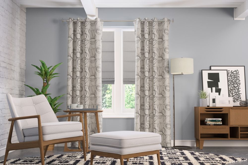 Roman Shade and Drapery Panels in Living Room