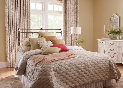 Budget Blinds Panel Drapes Bedroom with Drapes