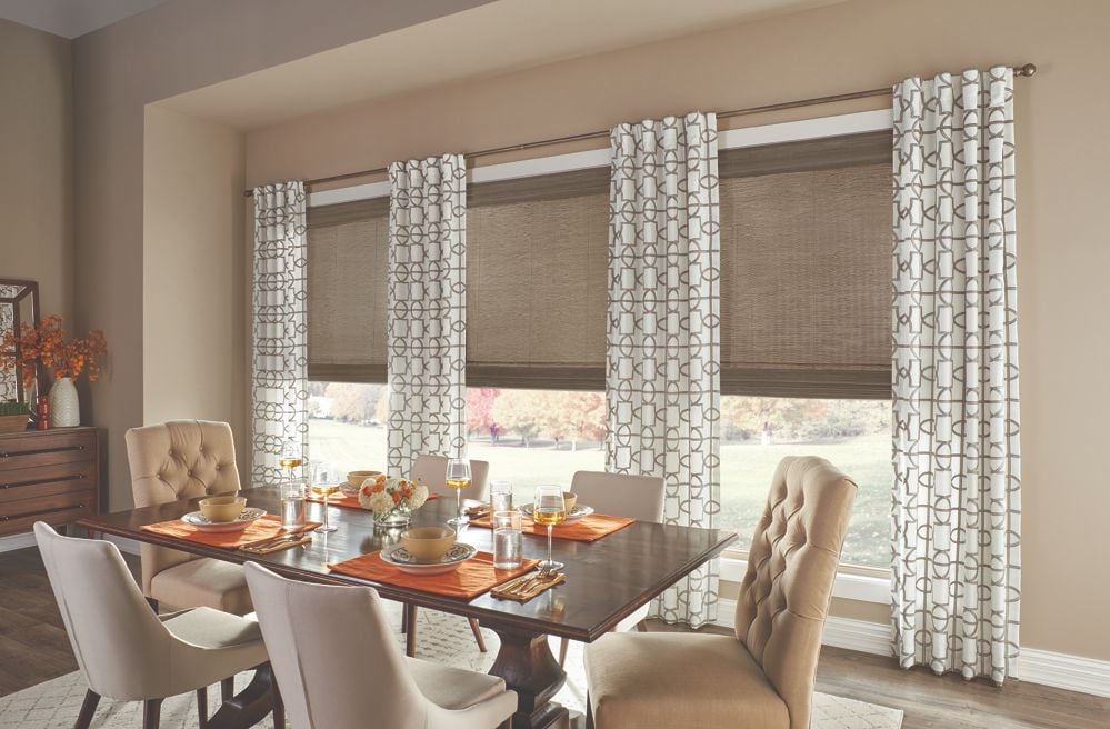 Roman Shades and Drapery in Dining Room