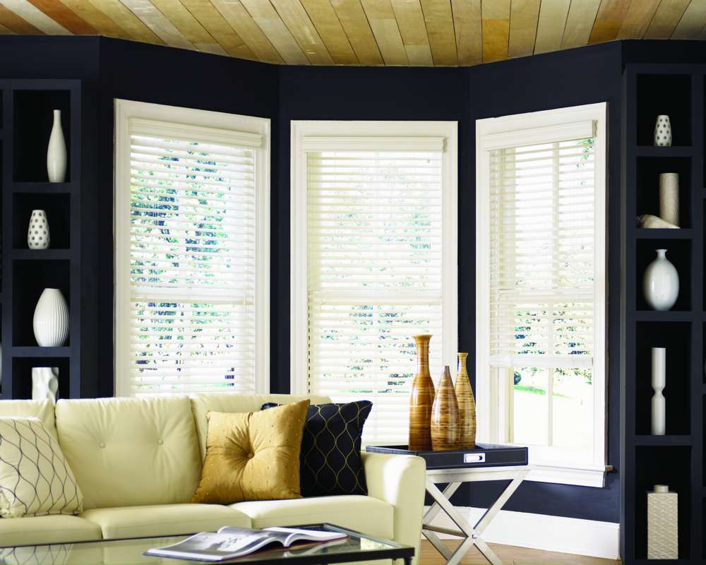 white composite shutters in living room