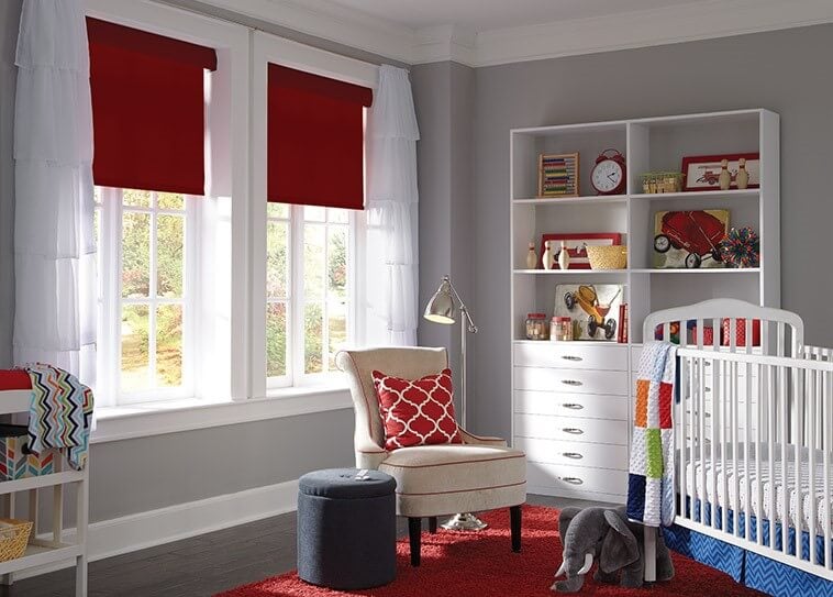 red baby room shade treatments