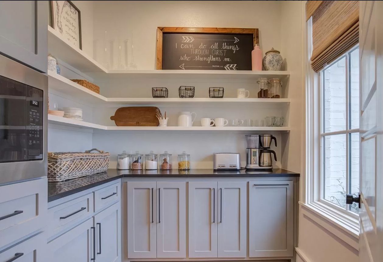 woven shade in pantry