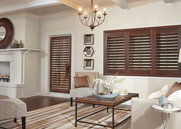 brown wooden energy saving shutters