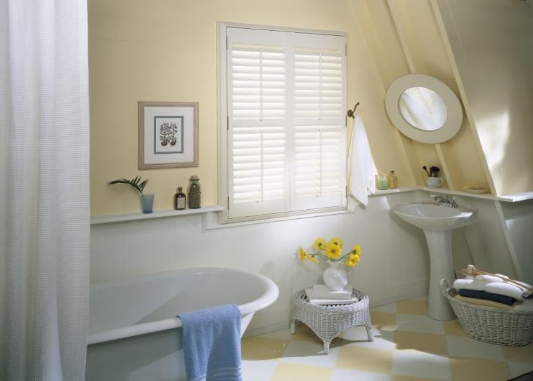 white wooden moisture resistant shutters