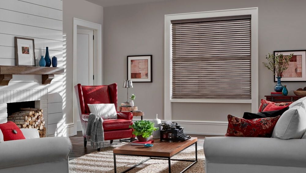 Faux Wood Blinds in Living Room