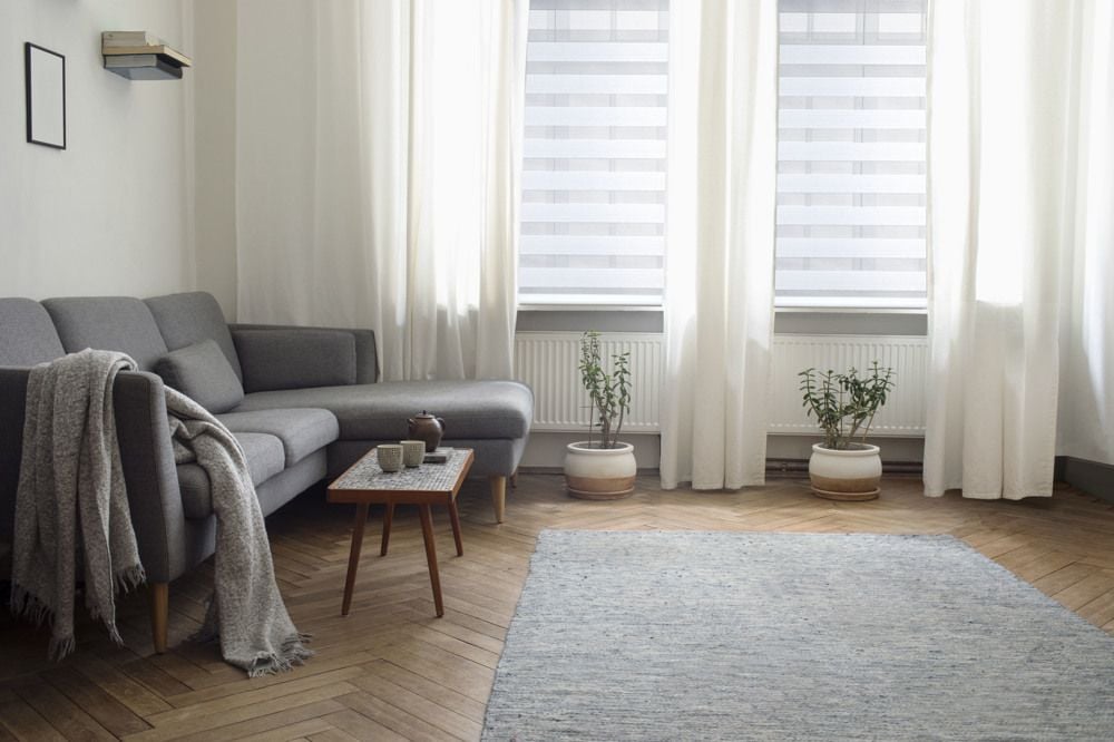 Sheer Shades and Drapery in Living Room