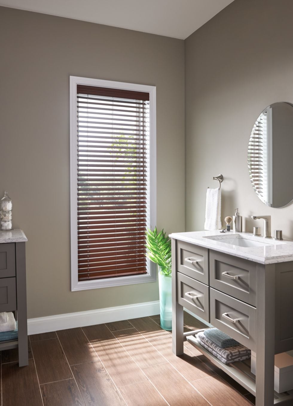 Faux Wood Blinds in Bathroom