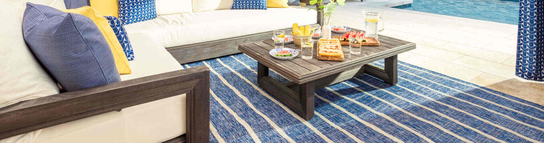 blue striped outdoor area rug