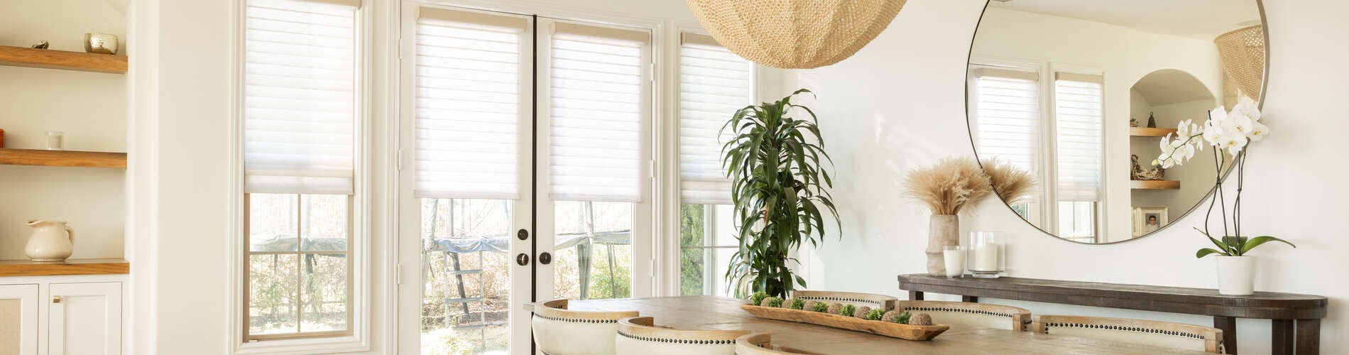 window shadings in boho dining room