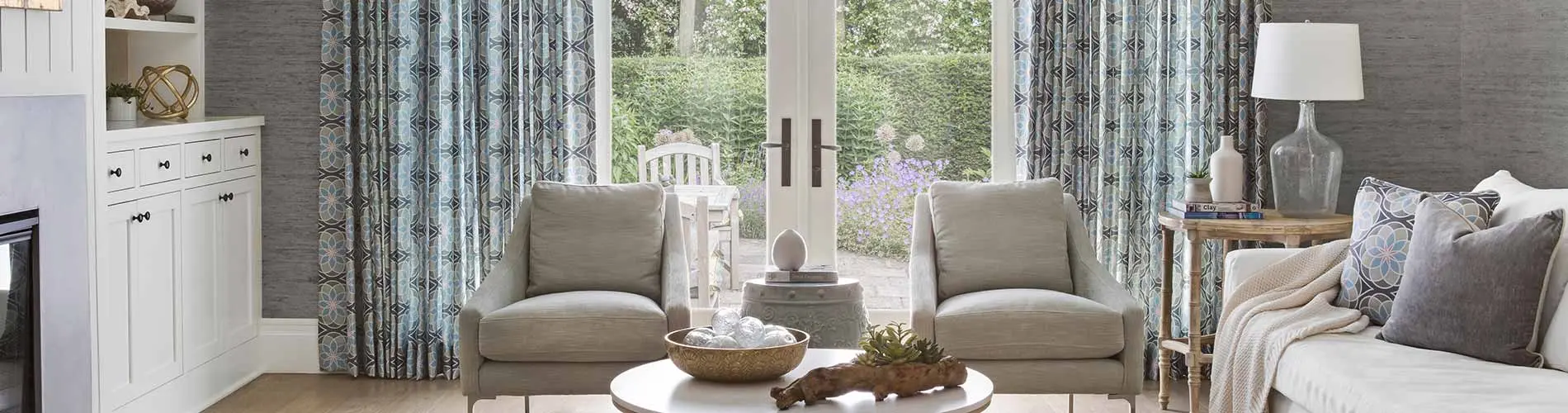 Gray Floral drapes in living room