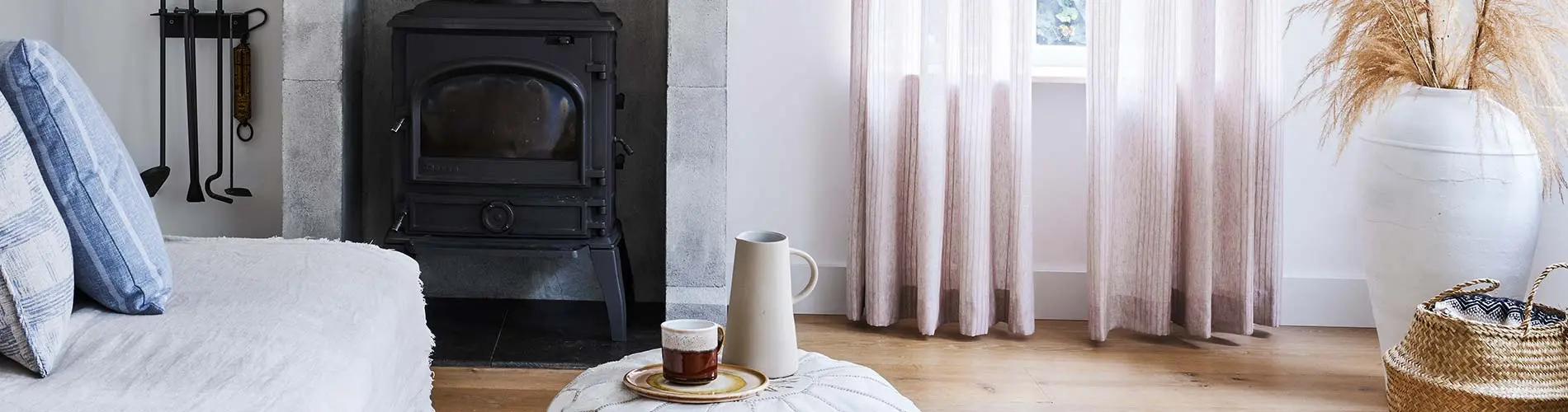pink drapes in living room