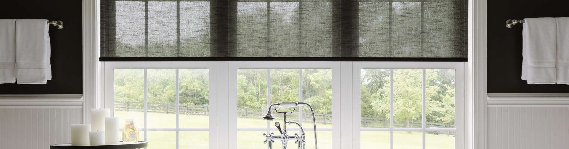 light filtering black roller shade bathroom