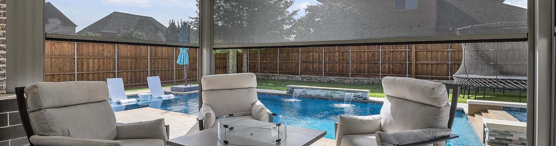 gray outdoor shades pool and patio