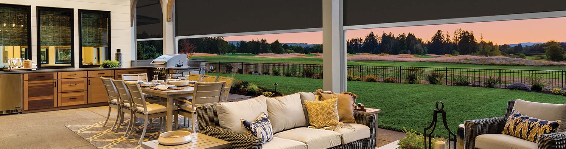 black exterior shades in farmhouse patio 