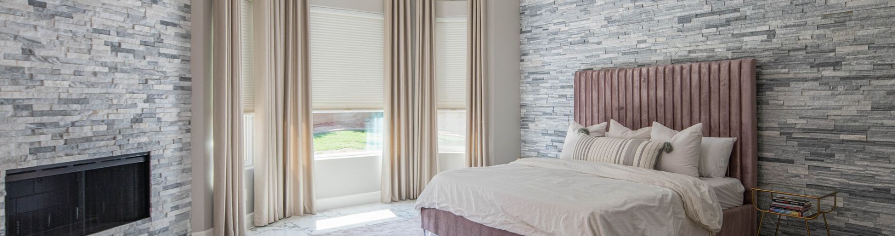 shades and drapery in bedroom