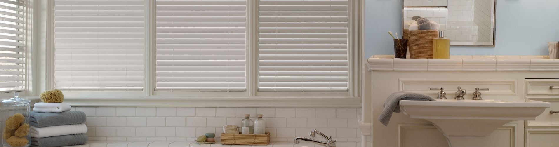 faux wood blinds in bathroom